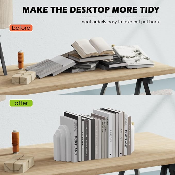 Wegaso Heavy Duty Concrete Bookends for Shelves-Vintage Decorative Bookends for Heavy Books,Reinforced Modern Design,Durable Heavy Bookends for Living Room & Study(2-Pack)