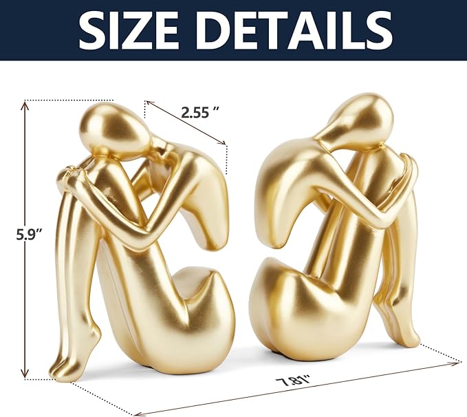 Gold Book Ends, Girl Thinker Design, Modern Bookends for Shelves, Non-Skid Heavy Duty Resin Book Stopper for Books, Resin, 1Pair/2Piece