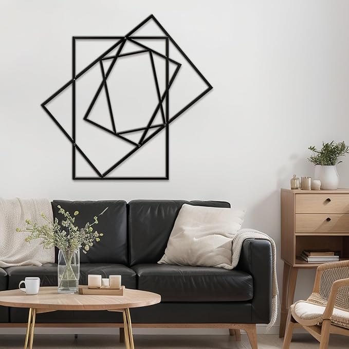 SIGNLEADER Metal Wall Decor Rectangles Composition Rectangles composition Minimalist Modern Luxury Wall Sculpture Hangings 3D Statue Home Decoration for Living Room, Bedroom, Bathroom, Kitchen, Fireplace, Office - 24" Black