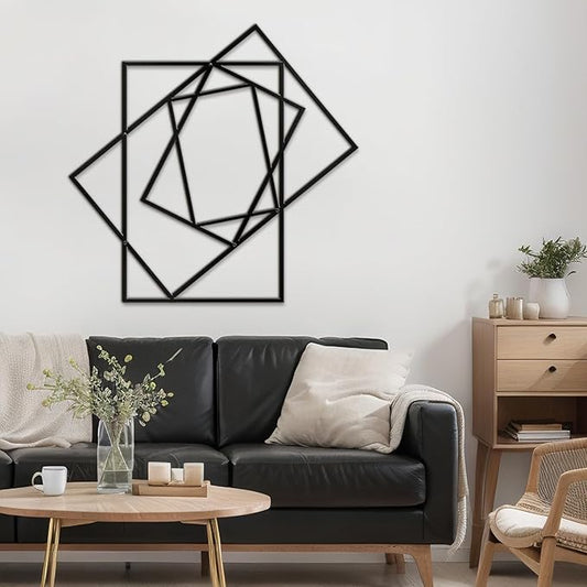 SIGNLEADER Metal Wall Decor Rectangles Composition Rectangles composition Minimalist Modern Luxury Wall Sculpture Hangings 3D Statue Home Decoration for Living Room, Bedroom, Bathroom, Kitchen, Fireplace, Office - 24" Black