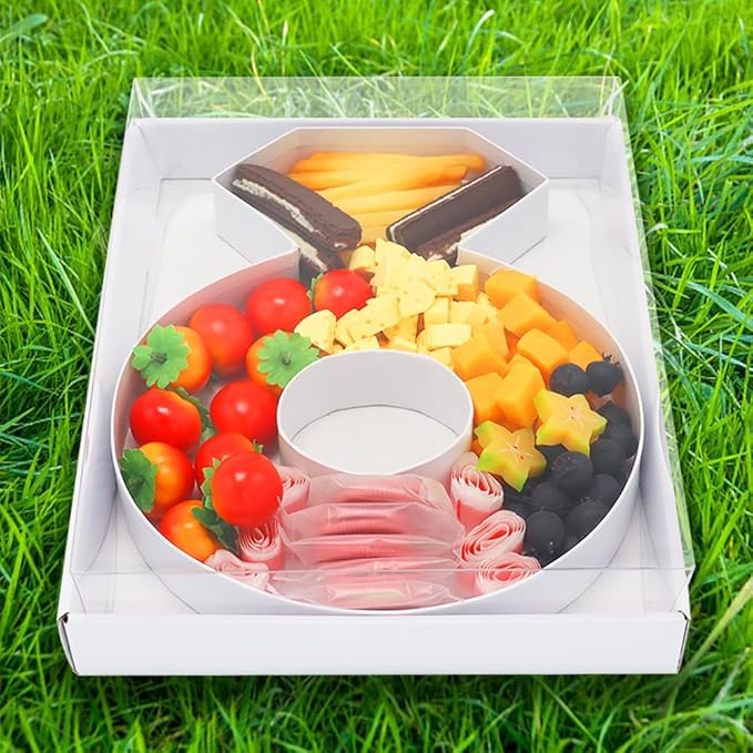 WENPACK 12.5" Cardboard Wedding Ring Shaped Mache Decorative Strawberries Fillable Sweets Candy Box with Clear Lid(White,Ring)