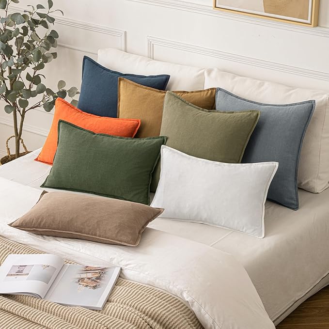 MIULEE Decorative Linen Lumbar Pillow Covers 12x20 Inch Cream White Boho Farmhouse Neutral Christmas Couch Throw Pillows for Bed Pack of 2 Accent Modern Pillowcase Sofa Livingroom Home Decor