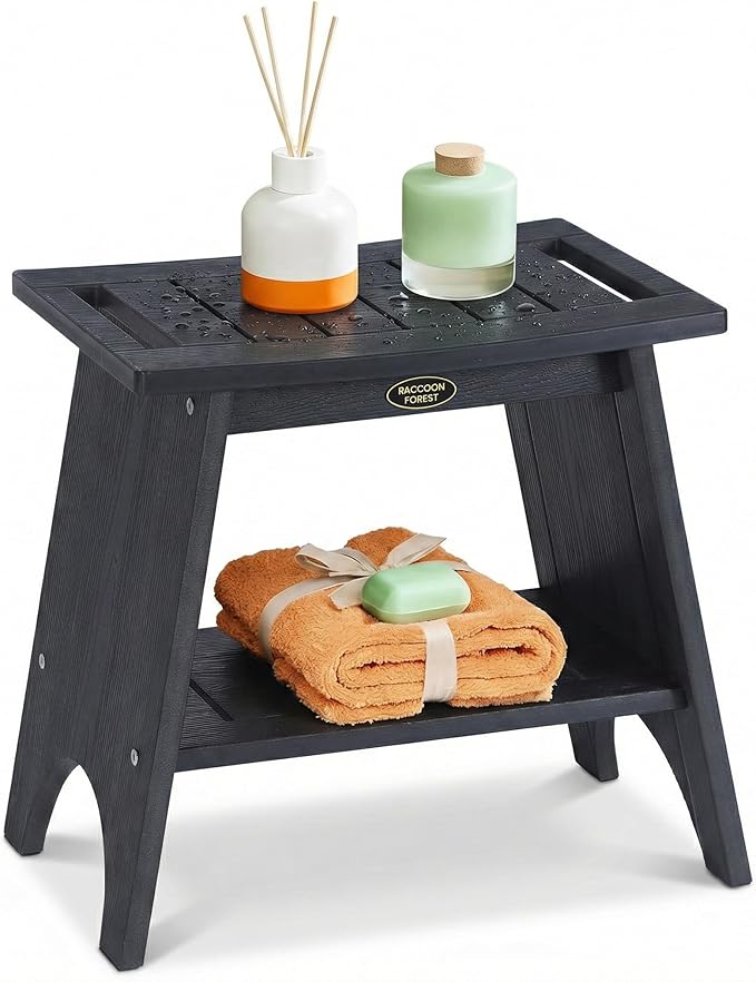 Shower Benches for Inside Shower, Waterproof HDPS Shower Stool for Shaving Legs, 500LBS Heavy Duty Shower Chair With Storage Shelf, Waterproof Shower Seat for Bathroom, Elderly, Indoor, Outdoor, Black