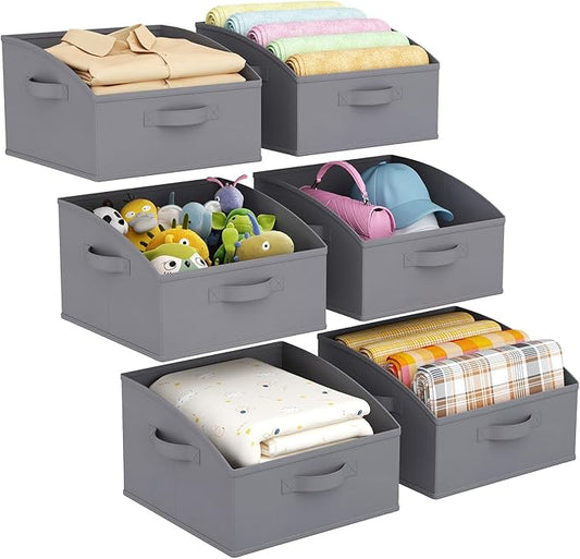 Lifewit Trapezoid Closet Storage Bins for Shelf, 6 Packs Non-woven Closet Organizer Baskets with Handles, Foldable Clothes Containers Boxes for Clothing, Book, Purse, 16L, Medium, Gray
