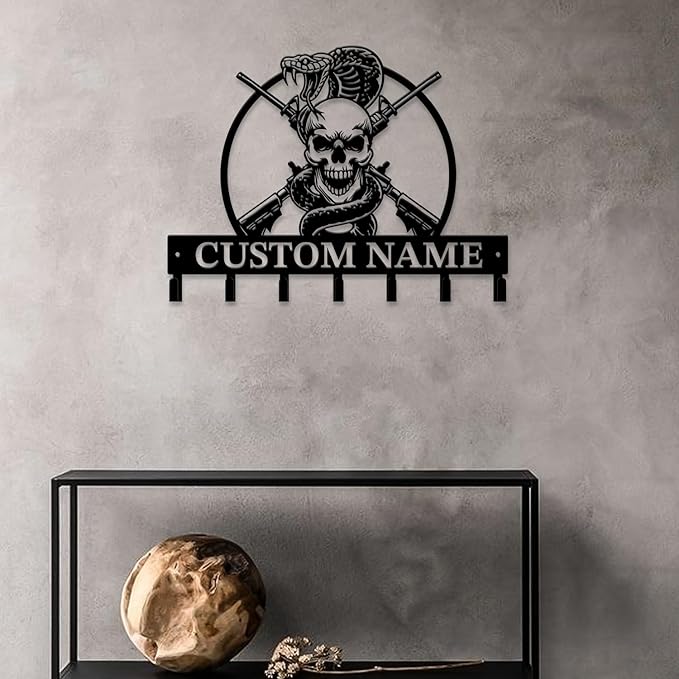 Personalized Custom Name Gun Wall Hooks,Metal Gun Room Art Clothes Hooks,Metal Gun Wall Home Storage Decorative,For Front Door, Hallway, Kitchen, Bedroom,Keys,Hats (Style L)