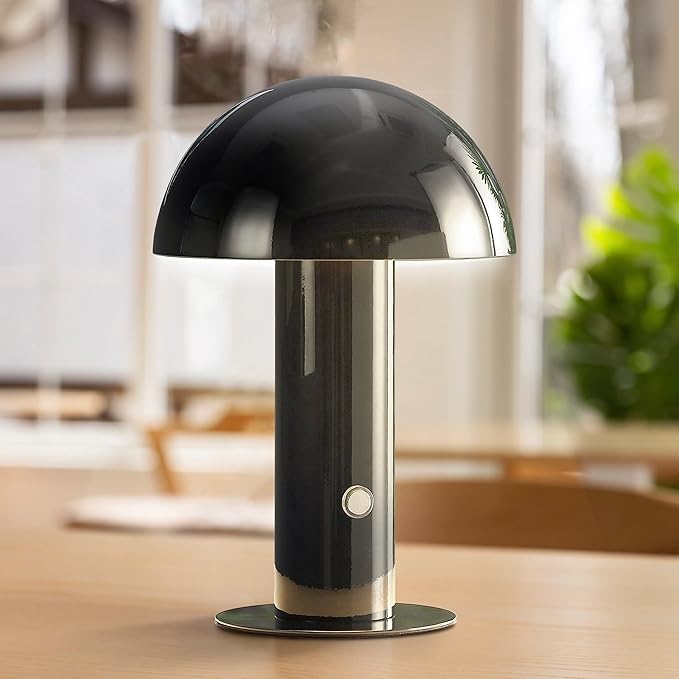 JONATHAN Y JYL7115A Boletus 10.75" Contemporary Bohemian Rechargeable/Cordless Portable Iron Integrated LED Mushroom Table Lamp Modern, Coastal Bedside Desk Nightstand Lamp, Black