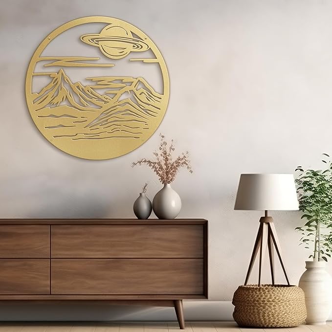 SIGNLEADER Metal Wall Art Decor Mountain Range Sun Landscape Minimalist Modern Abstract Wall Sculpture Hangings Home Decoration for Living Room, Bedroom, Bathroom, Kitchen, Outdoor - 18" Gold