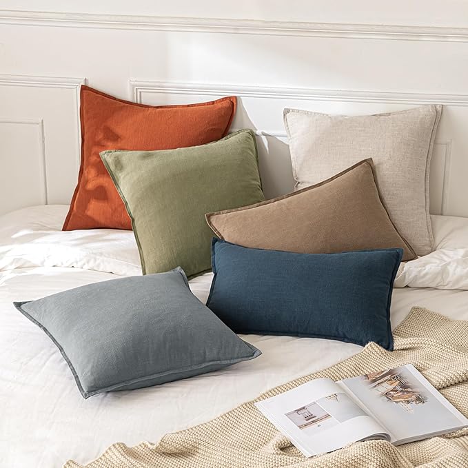 MIULEE Decorative Linen Euro Sham Pillow Covers 24x24 Natural Beige Boho Farmhouse Neutral Christmas Couch Throw Pillows for Bed Pack of 2 Accent Modern Pillowcase Sofa Livingroom Home Decor