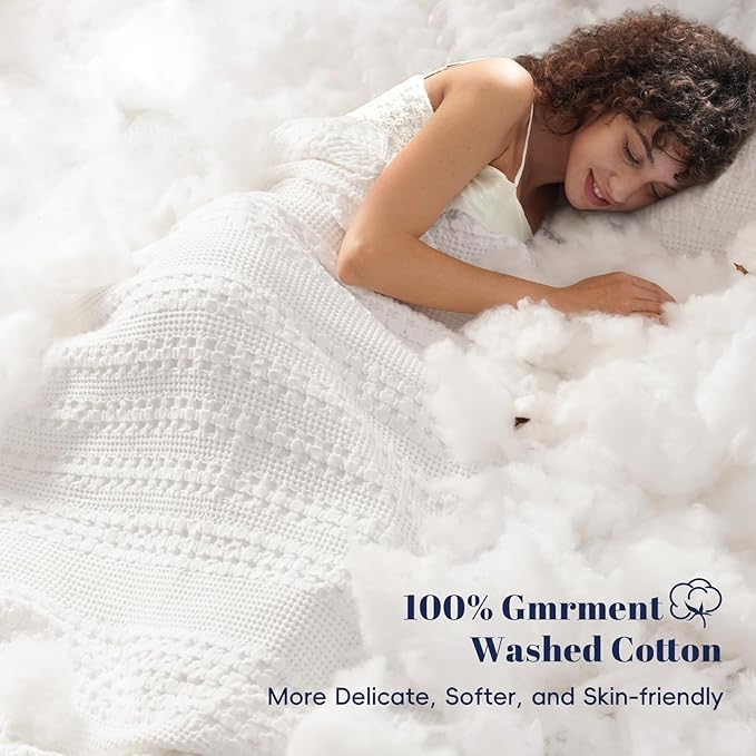 PHF 100% Cotton Waffle Weave Blanket King Size for Bed, Soft Lightweight & Breathable, All-Season Comfort, 300 GSM Luxury Aesthetic Blanket for Home Decor, 108"x90", White