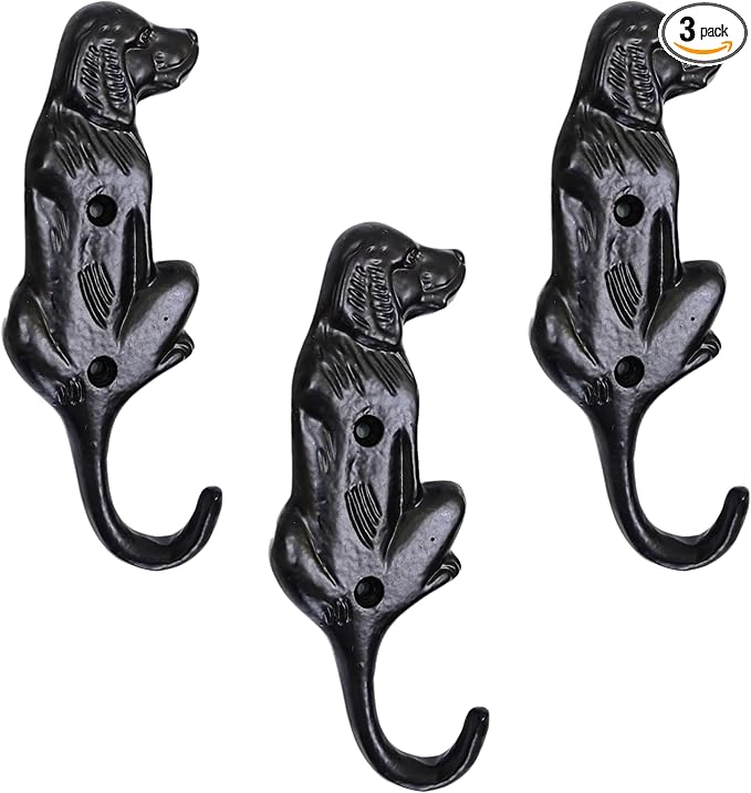 Set of 3 Cast Iron Dog Shape Coat Hooks Wall Art Decor-Dog Shape Hangers and Key Holder-Clothes Rack and Backpack Hanger-Coat Hooks Home Decor for Storage, Living Room, Hallway, Office