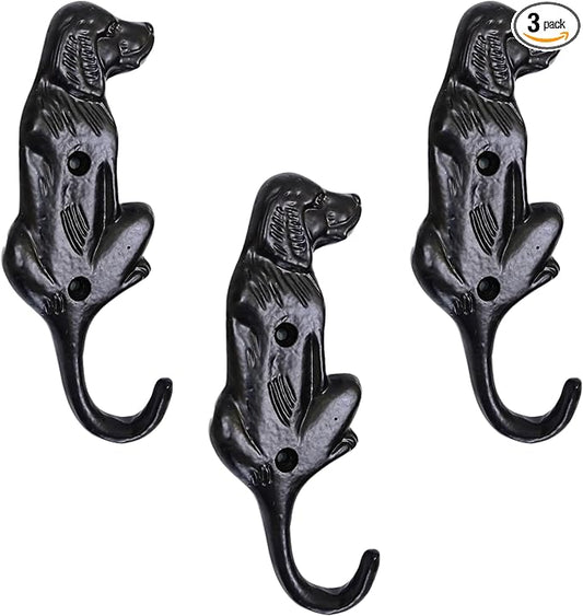 Set of 3 Cast Iron Dog Shape Coat Hooks Wall Art Decor-Dog Shape Hangers and Key Holder-Clothes Rack and Backpack Hanger-Coat Hooks Home Decor for Storage, Living Room, Hallway, Office