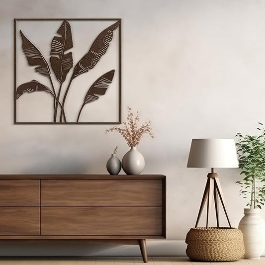 SIGNLEADER Metal Wall Art Decor Banana Leaves Minimalist Modern Abstract Wall Sculpture Hangings Home Decoration for Living Room, Bedroom, Bathroom, Kitchen, Outdoor - 18" Bronze