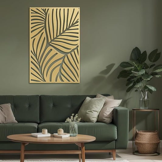 SIGNLEADER Metal Wall Art Decor Gold Leaves Minimalist Modern Abstract Wall Sculpture Hangings Home Decoration for Living Room, Bedroom, Bathroom, Kitchen, Outdoor - 18" Gold
