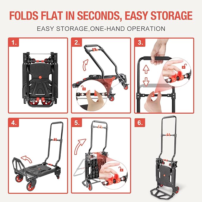 2-in-1 Hand Truck Dolly Foldable,330LB Folding Hand Truck Heavy Duty Carrying, Combination of 4 Wheels and 2 Wheels Convertible Dolly Cart with Retractable Handle cart for Moving Office Carts