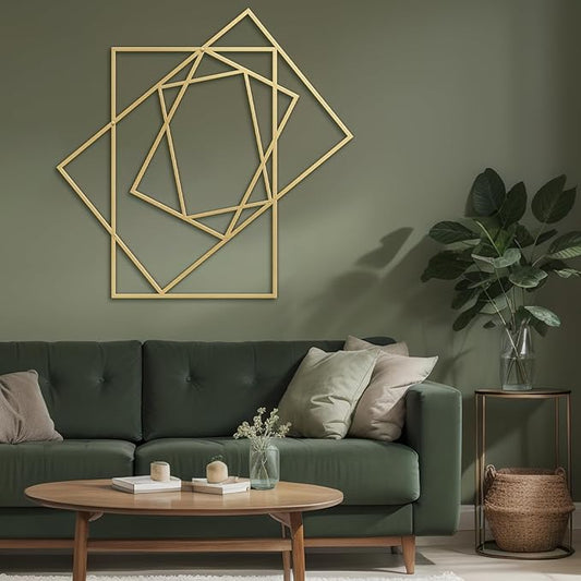 SIGNLEADER Metal Wall Decor Rectangles Composition Rectangles composition Minimalist Modern Luxury Wall Sculpture Hangings 3D Statue Home Decoration for Living Room, Bedroom, Bathroom, Kitchen, Fireplace, Office - 24" Gold