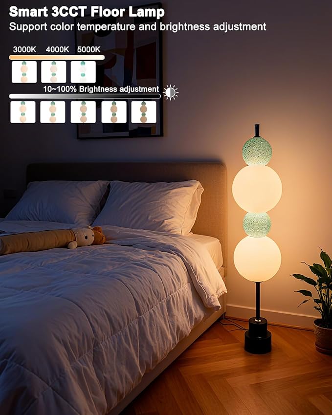 ACOHOOK Blue Globe Floor Lamp - 3 CCT (3000K/4000K/5000K) Dimmable LED, Touch Switch, Modern Tall Standing Lamp for Bedroom, Living Room, Home Office