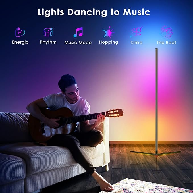 2PCS Corner Floor Lamp RGB Color Changing LED Modern Floor Lights with Bluetooth APP and Remote Control Music Sync, 65" RGB Mood Lighting 24H Timing 398+ DIY Modes