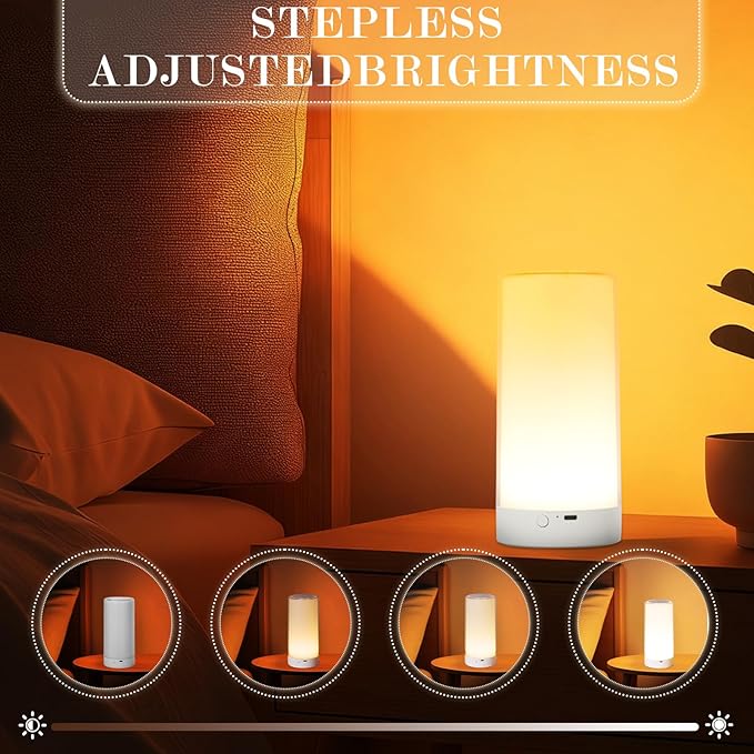 Table Lamp, Touch Sensor Bedside Lamps, Dimmable Warm White Light & Color Changing RGB for Kids Room, Bedroom, Living Room, Holiday Use