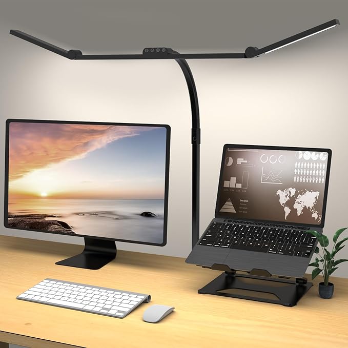 3 Light Bar Gooseneck Architect Desk Lamp with Clamp, 24W Bright Led Tall Overhead Desk Light for Home Office,Eye Care Reading Table Light for Desktop Working,Drafting,Reading