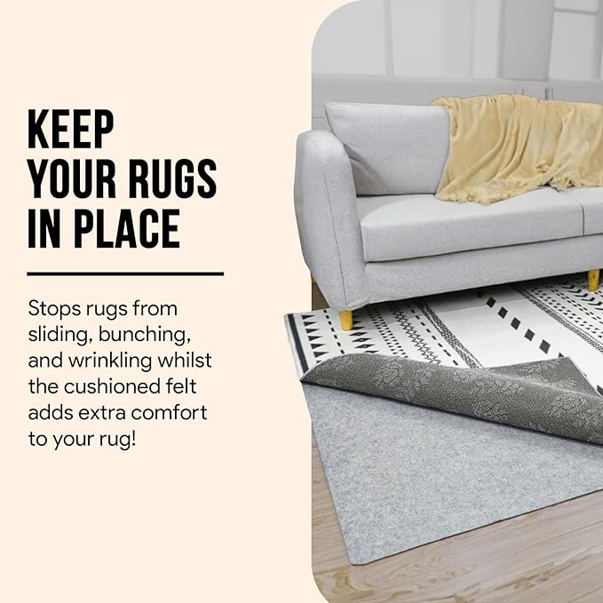 Non Slip Rug Pad 2x8 Feet, 4/25" Thick Felt Cushioned Rubber Rug Gripper Pad for Hardwood, Laminate, Stone, Tile, Wood, Vinyl Floors & Carpet, Anti Skid Under Area Rug Pads