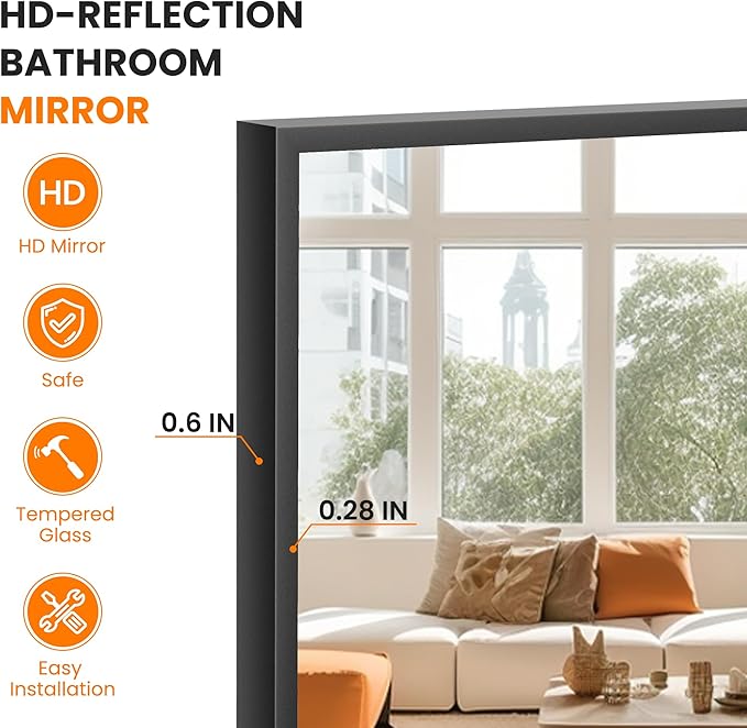 Full Length Mirror, Standing Large Floor Mirror with Aluminum Frame for Bedroom, Living Room, Bathroom(Black)