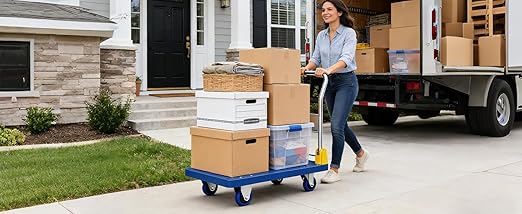 Flat Push Cart Dolly, Foldable Flat Bed Cart,Platform Cart Truck with 4 Wheels,440lb Weight Capacity Folding Platform Truck with Handle for Moving and Loading,360 Degree Swivel,(Blue)
