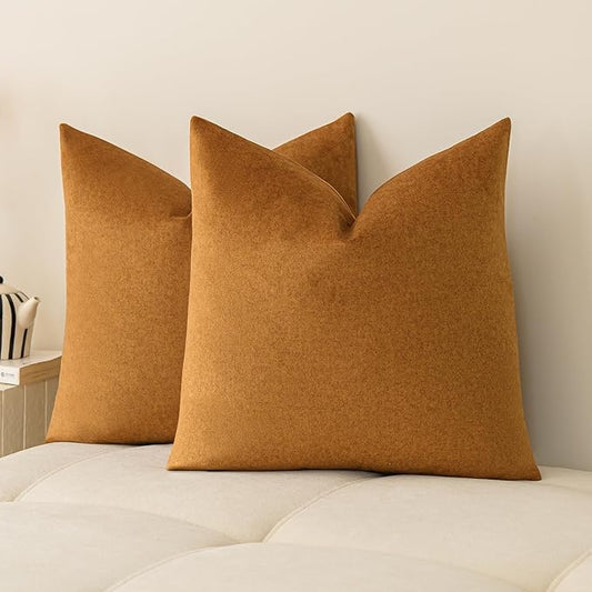a moment Pack of 2 Gold Brown Stain-Resistant Throw Pillow Covers Pet-Friendly Pillowcases Cushion Covers for Sofa Couch Bed Waterproof 20x20 Inch