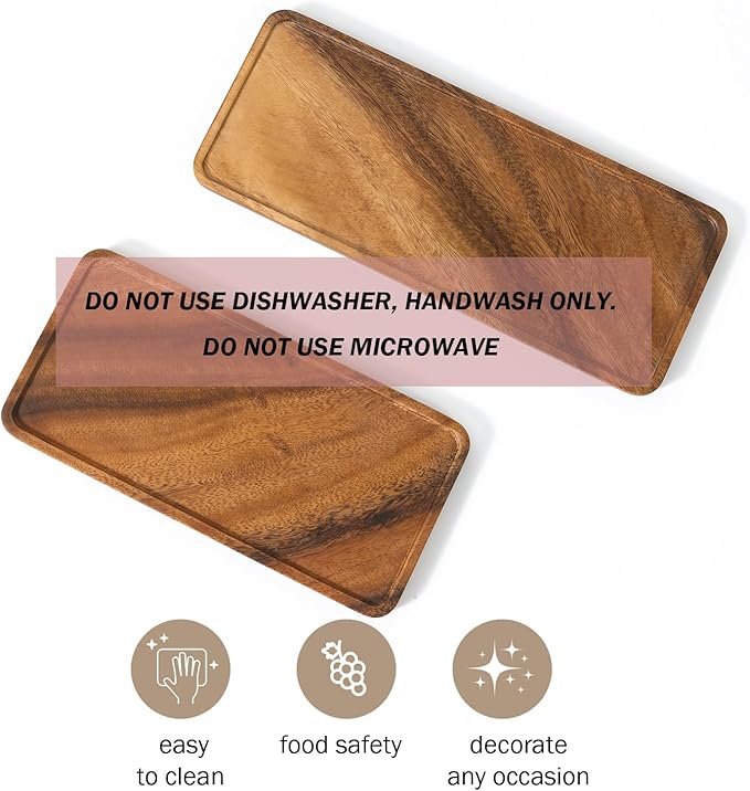 Premium Quality Durable Walnut Long Rectangular Wooden Plate 10"-100% Natural Wood Serving Plate for Coffee Table-Great Home Decor Platter for Breakfast & Dining
