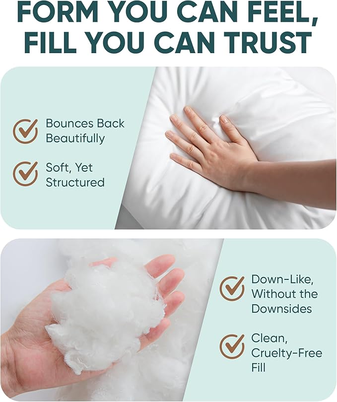 Pillowflex Synthetic Down Alternative Pillow Inserts for Shams - Comfy Pillows for Sleeping, Handmade Down Alternative Throw Pillow Inserts - (16x16 Set of 2)