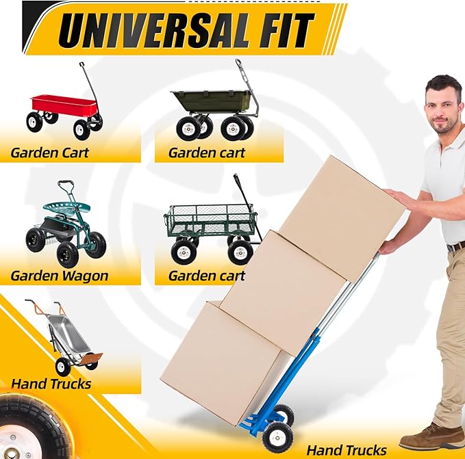 MZREXN 2-Pack 10" Flat Free Solid Tires 4.10/3.50-4 Tire and Wheel, with 5/8" Axle Bore Hole, 2"-2.2" Offset Hub, for Hand Truck, Garden Cart,Trolleys, Yard Trailers, Utility Cart, White