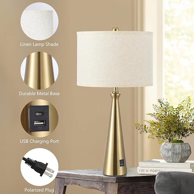 Lamp for Bedroom Set of 2 Lamps for Night Stand Modern Bedside Lamps Living Room End Table Lamps Gold