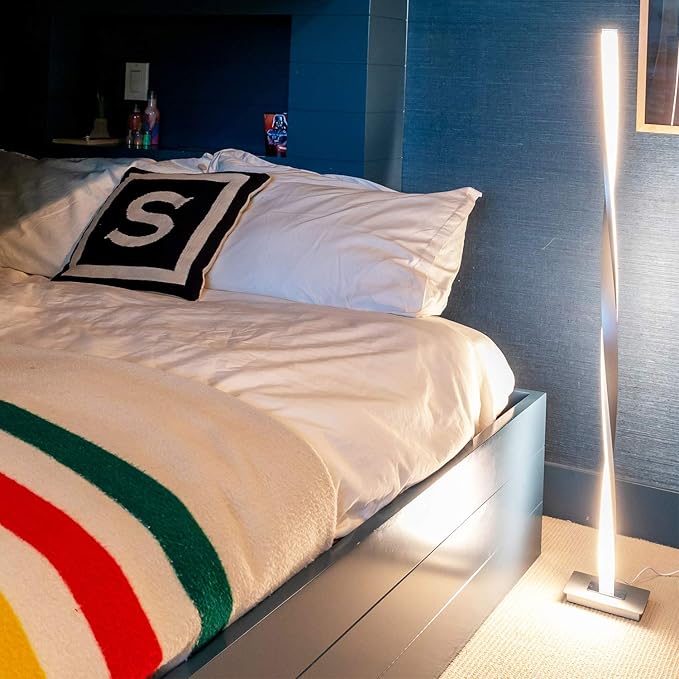 Brightech Helix LED Bright Floor Lamp for Living Rooms & Bedrooms, 48" Tall Pole Lamp, Dimmable Standing Lamp - Platinum Silver