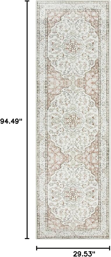 Lahome Boho Runner Rug,2.5x8 Non-Slip Hallway Carpet Runner with Rubber Backing,Terracotta Kitchen Runner Rugs Non Skid Washable,Oriental Vintage Thin Runner for Entryway Bathroom,(8ft,Terracotta)