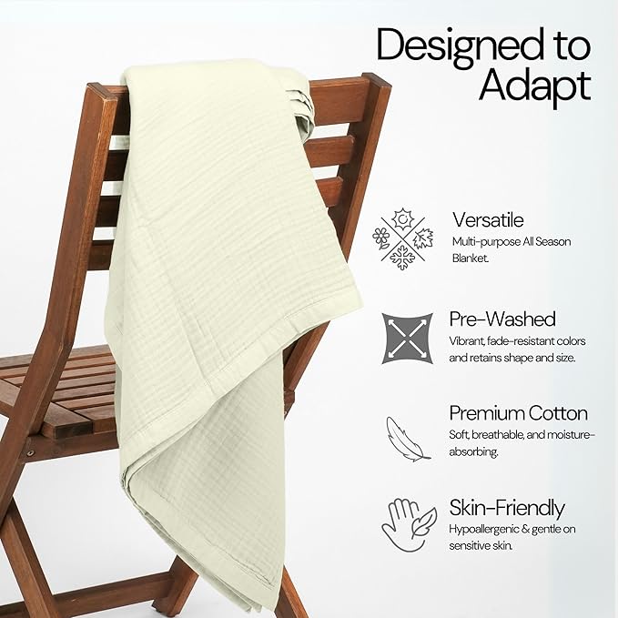 Salt Earth 100% Cotton Muslin Throw Blanket, 55"X75" Twin 4 Layered Gauze Blanket Throw for Couch, Bed, Living Room, Home, Light Christmas Blankets and Throws for Christmas Gifts (Sea Foam)