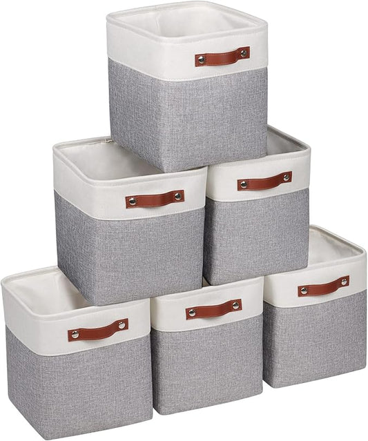 Kntiwiwo Fabric Storage Cubes 10.5”x10.5”x11” Cube Storage Bins for Closet Organizers and Storage Shelves Foldable Storage Bin with Handles, Set of 6, Grey