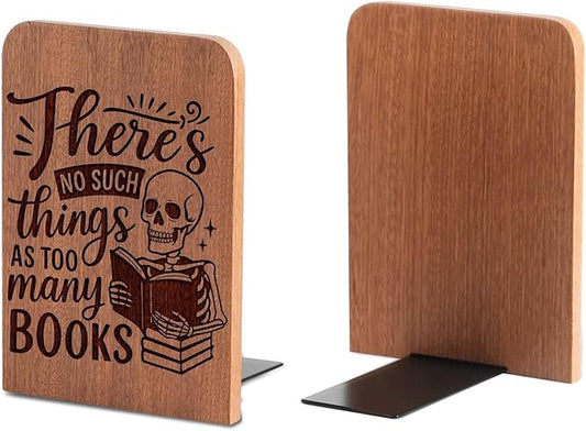 Book Lover Gifts for Women Men, Skull Bookends, Novelty Bookends Unique, Heavy Duty Wooden Book Ends for Shelves Decorative(1 Pair, 4.72x6.69 Inches) - NoSuch