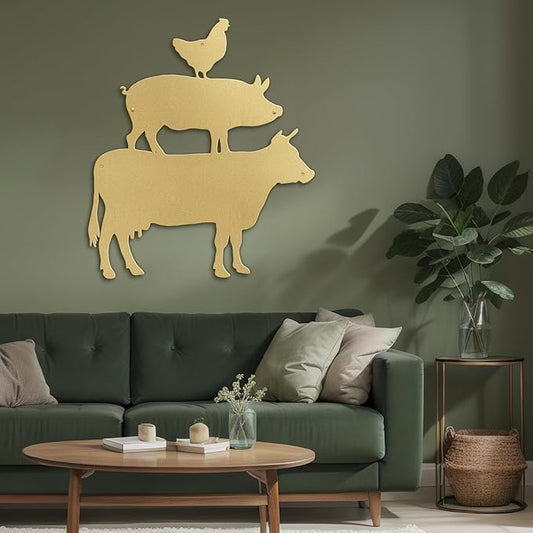 SIGNLEADER Metal Wall Art Decor Chicken, Pig, Cow Minimalist Modern Abstract Wall Sculpture Hangings Home Decoration for Living Room, Bedroom, Bathroom, Kitchen, Outdoor - 18" Gold