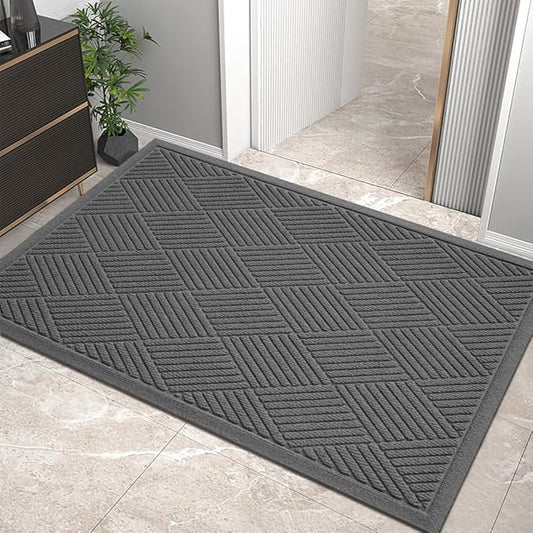 HIYARD Sturdy Front Door Mat, Absorbent Muddy Dirt Resist Welcome Door Mats Outdoor Indoor, Stain and Fade Resistant, Non-Slip Rubber Backing Low Profile Doormat for Entryway, 36×24, Charcoal