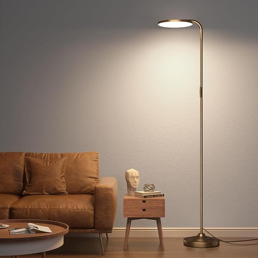 SIBRILLE 36W LED Floor Lamp, Super Bright Standing Lamp, Modern Stepless Dimmable Torchiere Tall Lamp with Remote Control, 350°Rotating Head Reading Floor Lamp for Living Room, Bedroom, Office - Brown
