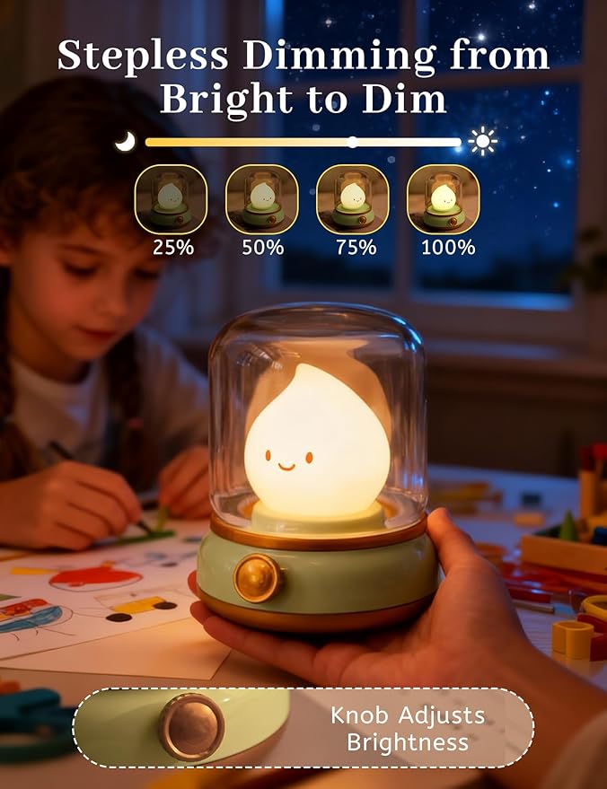 Chibi Flame Lamp, Sleep White Noise Machine Night Light, 5 White Noise with 4 Level Volume Adjustment, Rechargeable Lamp,Decor,Gift for Girls