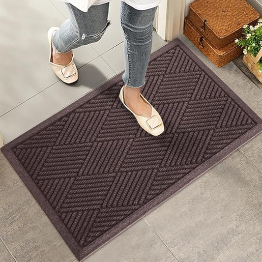 HIYARD Sturdy Front Door Mat, Absorbent Muddy Dirt Resist Welcome Door Mats Outdoor Indoor, Stain and Fade Resistant, Non-Slip Rubber Backing Low Profile Doormat for Entryway, 30×17, Coffee