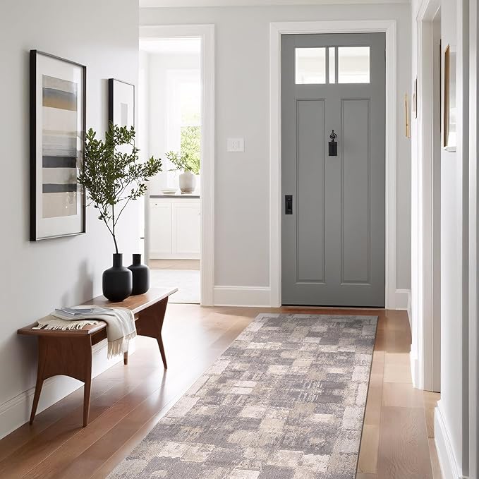 Beverly Rug Modern Abstract Runner Rug 2x7 Luxury Ultra Soft Vintage Indoor Area Rugs for Living Room Stain Resistant Non Shedding Indoor Carpet Alfombras para Salas Modernas (2 x 7 Gray)