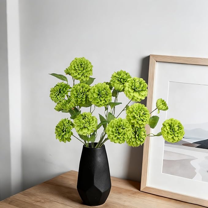 Fake Artificial Pompon Mums Flowers Indoor with Long Stems Ball Chrysanthemum Faux Silk Flowers for Vase Floral Arrangement for Spring Home Decor Centerpieces for Table Kitchen Decoration