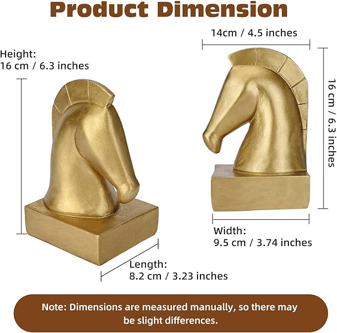Gold Horse Head Decorative Bookends - Heavy Duty Non-Slip Book Holders, Horse Statue Book Ends for Shelves, Modern Equestrian Ornaments for Home Farmhouse Shelves Office Lover Gift