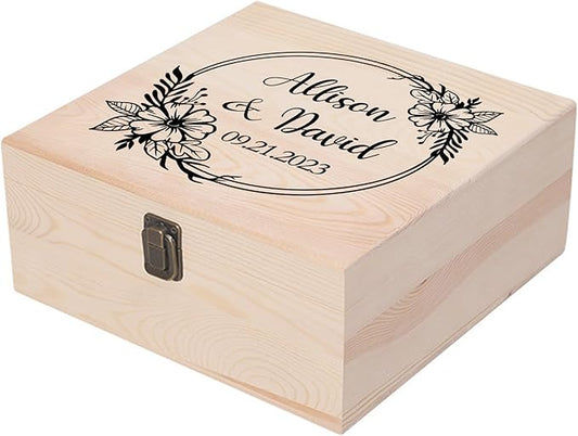Personalized Wedding Keepsake Box Custom Name Date, Wooden Memory Box Wedding Gift Box for Couples Newlyweds - Customized Gifts for Bridal Shower Anniversary Engagement Christmas