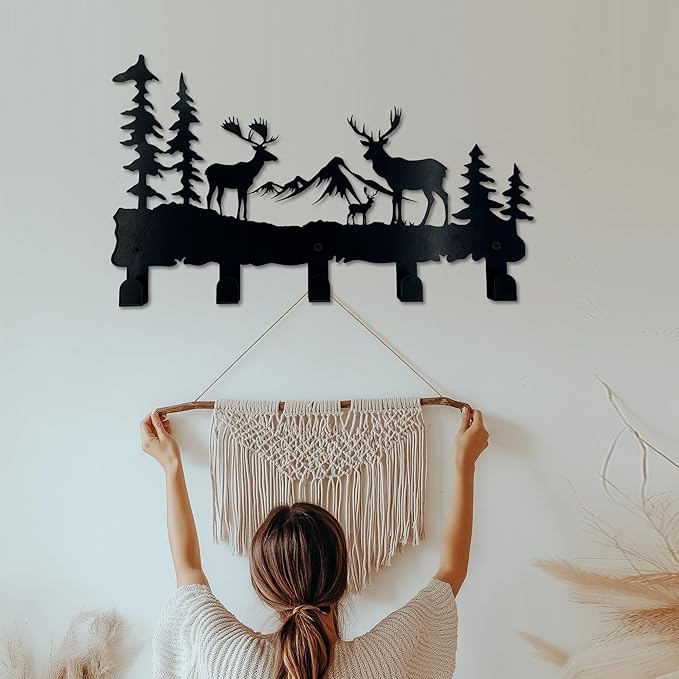Metal Deer Hooks - Moose Design Wall Art Decor and Key Hanger, Clothes, Hat, and Backpack Rack, Home Decor for Entryway, Hallway, Office, Kitchen, and Living Room