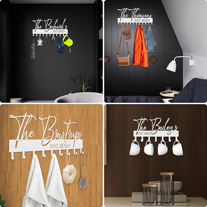 Personalized Metal Key Rack Hooks, Key Holder Wall Mounted Key Hooks, Name Theme Wall Decoration Hooks, Key Hanger Organizer for Living Room, Entryway, Bathroom, Office Decor(Above)