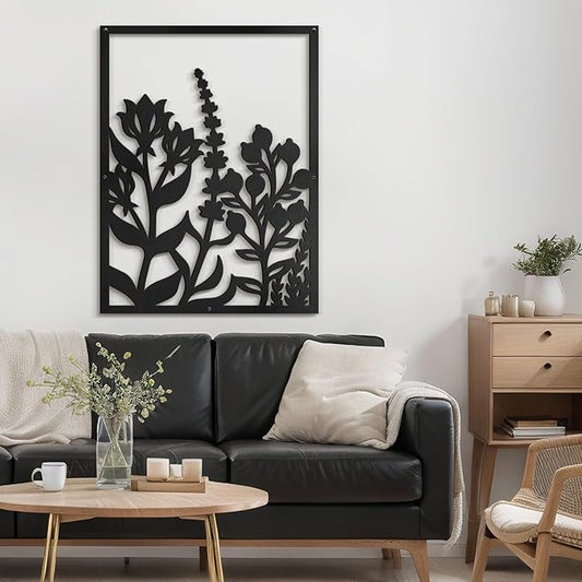 SIGNLEADER Metal Wall Art Decor Botanical Flowers Minimalist Modern Abstract Wall Sculpture Hangings Home Decoration for Living Room, Bedroom, Bathroom, Kitchen, Outdoor - 18" Black