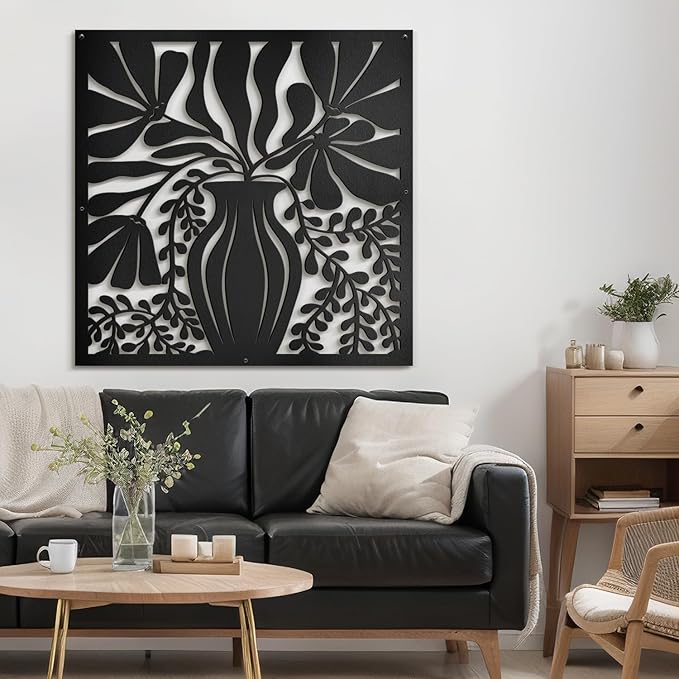 SIGNLEADER Metal Wall Art Decor Leaves in Black Bottle Minimalist Modern Abstract Wall Sculpture Hangings Home Decoration for Living Room, Bedroom, Bathroom, Kitchen, Outdoor - 18" Black