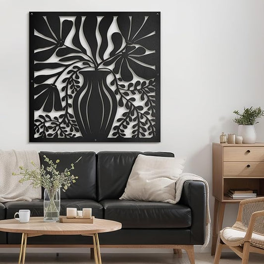 SIGNLEADER Metal Wall Art Decor Leaves in Black Bottle Minimalist Modern Abstract Wall Sculpture Hangings Home Decoration for Living Room, Bedroom, Bathroom, Kitchen, Outdoor - 18" Black